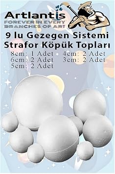 Güneş Sistemi Maketi İçin 9 lu Boyanabilir Strafor Top Seti Gezegenler Modeli Deney Okul Seti Köpük Küre Top