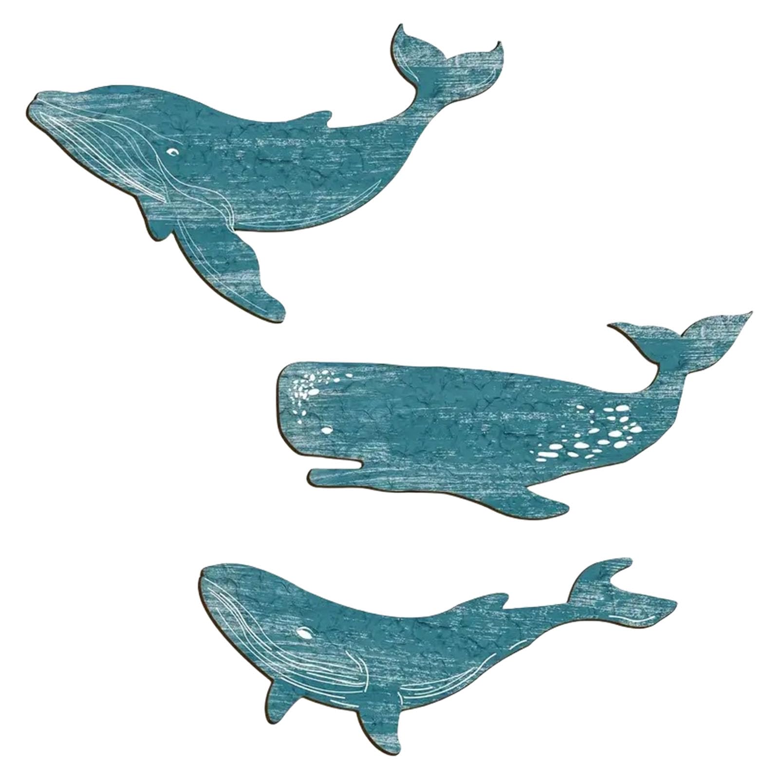 Woedpez Humpback Whale Set of 3 Wood Wall Art Hanging Sculptures Marine Themed Decors Ornaments Sea Lover Blue Humpback Whale Wall Hangings