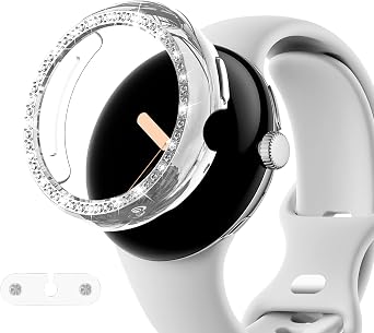 Bling Case Compatible for for Google Pixel Watch 4 45mm 2025, Charge with Case On Matching Accessory Required, Hard Bumper Cover PC Protective Frame with Shiny Rhinestone