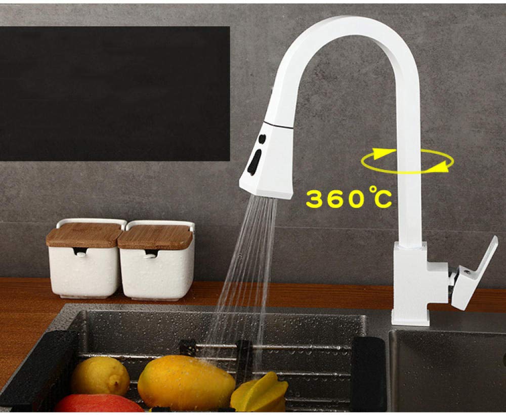 Grifos de fregadero de cocina, grifo de cocina extraíble giratorio de 360 grados, grifo mezclador blanco para cocina, diseño de goma, montaje en cubierta caliente y fría para fregaderos