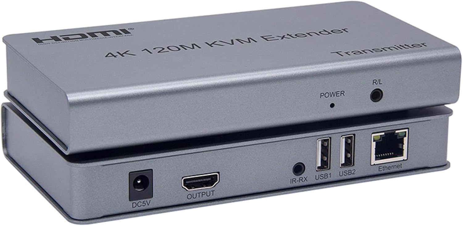 4K HDMI USB KVM Extender Over Cat5e/6 Up to 120M, KVM Extender Support 4K@30HZ, Plug & Play, Support Laptop DVD TV Universal