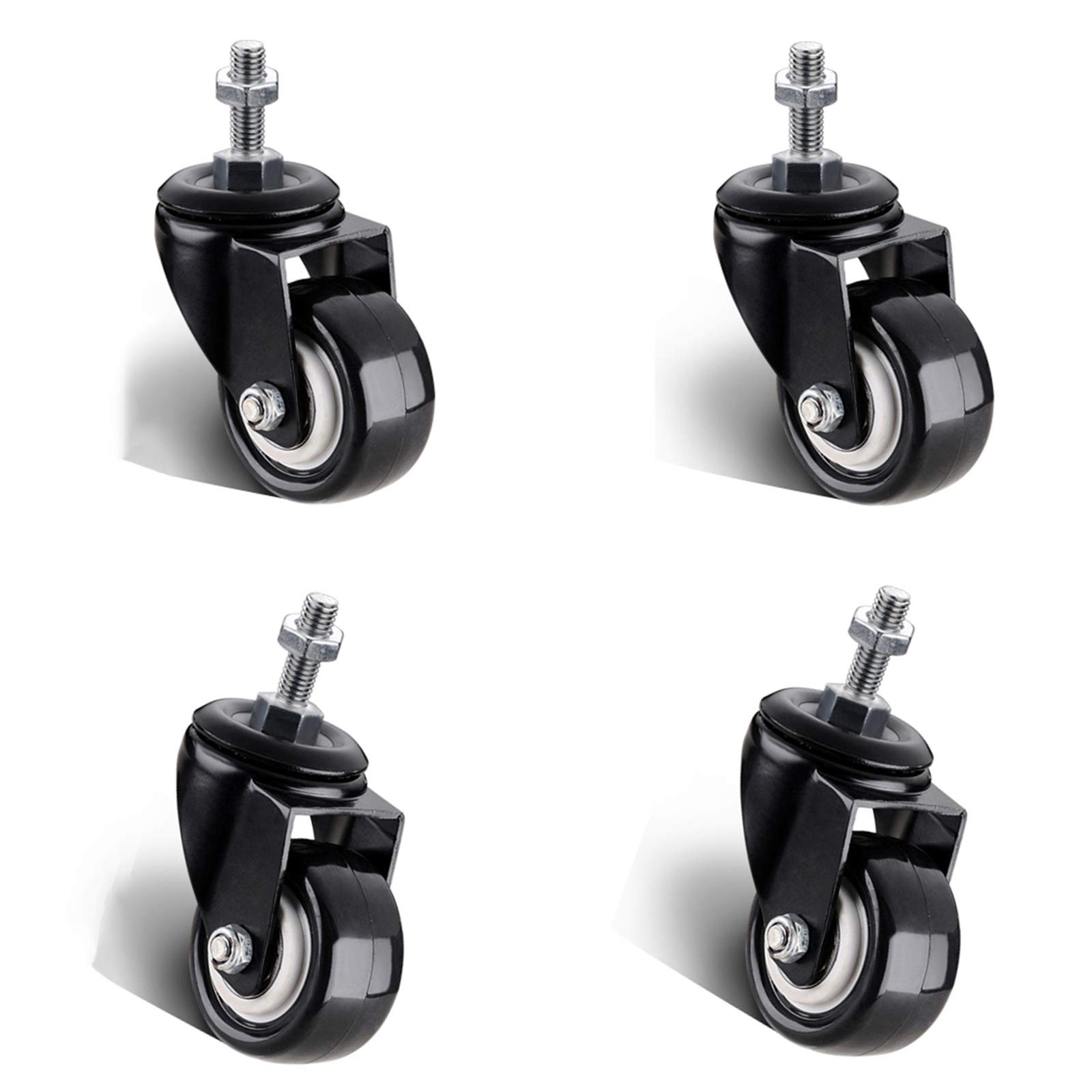 GYRAZXS 2-Inch Swivel Cs for Furniture Rubber Wheels with Brake Noise-Free Workbench Rollers 4-Pack Easy Install Threaded Stem M8 & Smooth Mobility