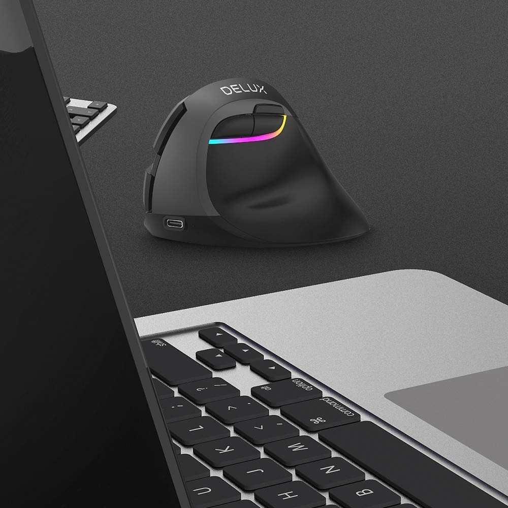 pionowa mysz bluetooth bezgłośna bezprzewodowa mysz ładująca podwójny tryb bluetooth 4.0 bezprzewodowy odbiornik usb 2.4 GHz do komputera i laptopa (czarny)
