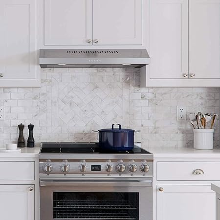 Amazon Com Cavaliere Under Cabinet Range Hood 30 Inch Stainless Steel Kitchen Exhaust Vent With 200 Cfm 3 Speed Fan Push Button Control Panel Led Lights Appliances