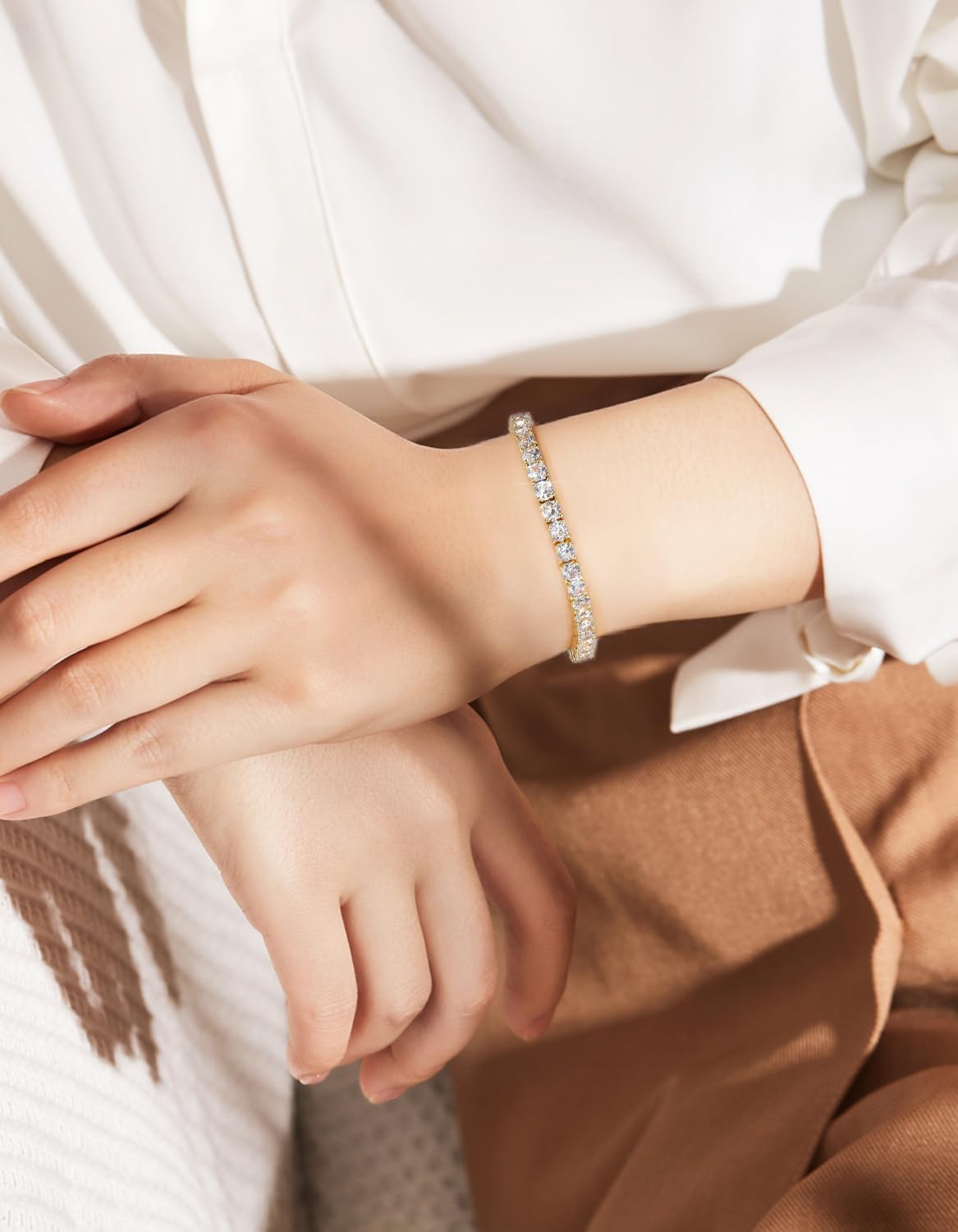 KRKCLIFE Tennis Bracelets for Women Men, 14K Gold Plated Hypoallergenic Classic Round AAAAA Cubic Zirconia, 4mm Width, Elegant Jewelry Anniversary Birthday Gifts for Her Him Wife Mom 7 Inch - Image 3