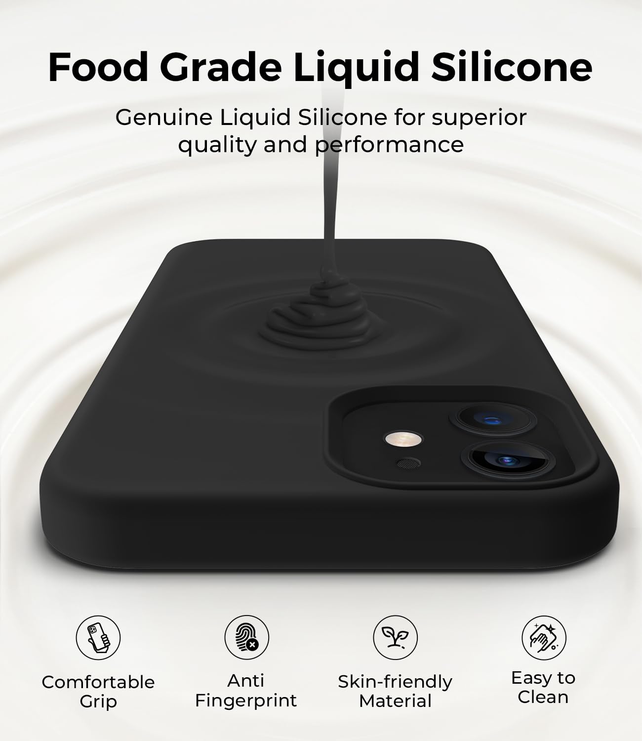 AOTESIER Stoßfeste Schutzhülle für iPhone 12 Mini, flüssiges Silikon in Lebensmittelqualität, mit weichem kratzfestem Mikrofaserfutter, Fallschutz, 13,7 cm (5,4 Zoll), schlanke, dünne Hülle, Schwarz