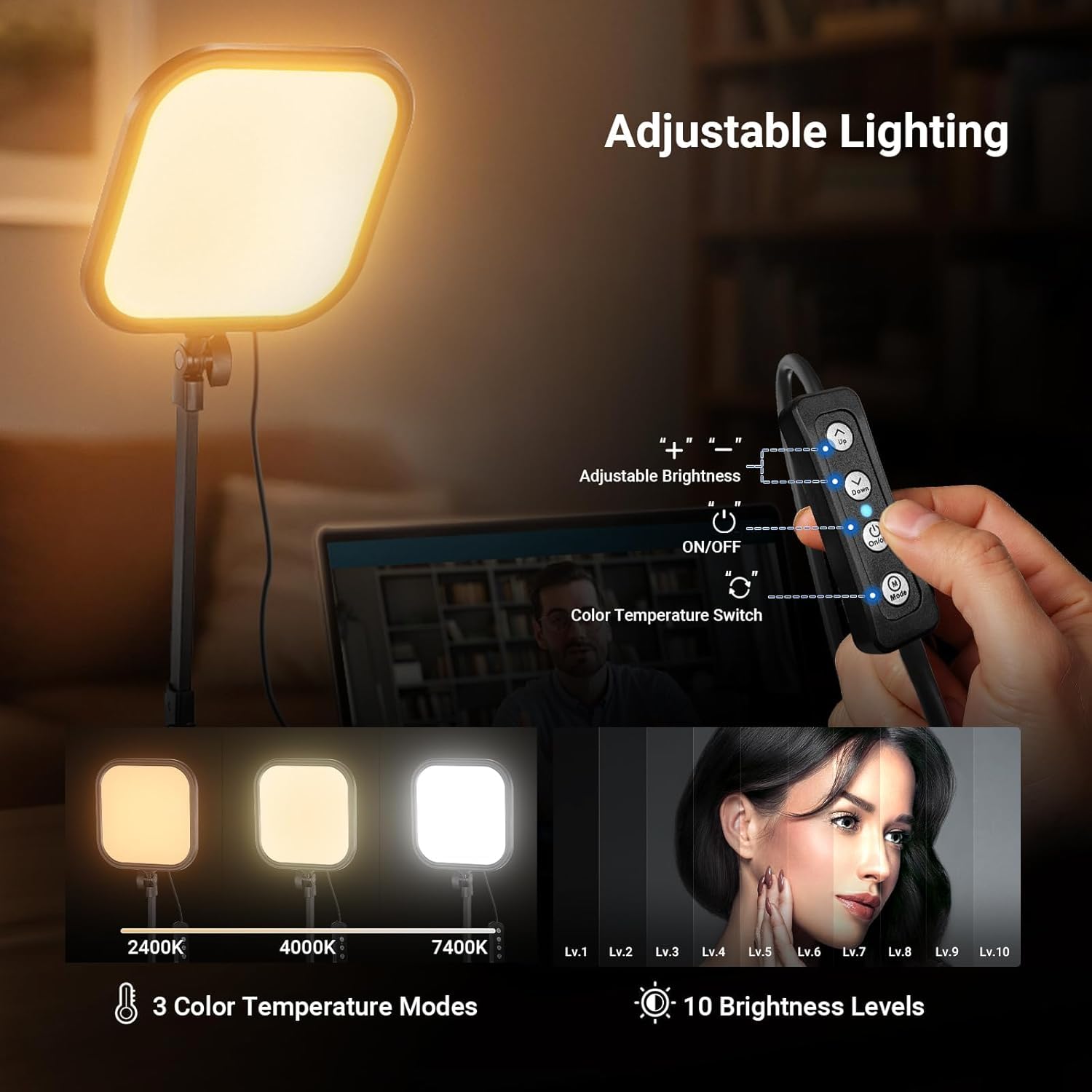 NEEWER Basics 10,8" oświetlenie punktowe do wideokonferencji z uchwytem biurkowym, 15 W dwukolorowa krawędź Lit Full Screen Ściemnialne światło CRI95+ do nagrywania wideo, laptopa, kamery internetowej