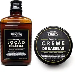 Kit de Barbear VIKING - Creme + Loção Pós-Barba - Sândalo e Baunilha - Face - Unissex - Todos os tipos de pele