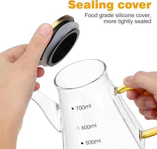 Miniatura 4 de UPKOCH Botella dispensadora de aceite para freír, botella de aceite de vidrio con asa y tapa, dispensador de aceite y vinagre, contenedor de líquido