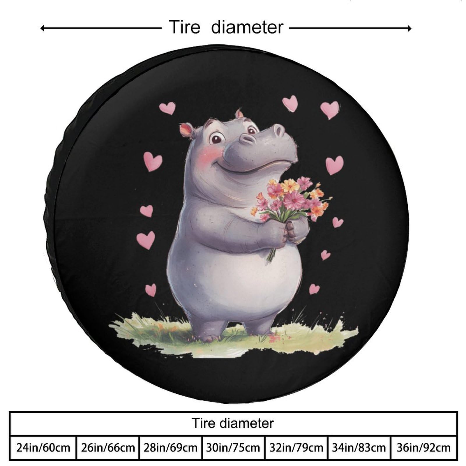 Hippopotamus Flowers Love Heart Spare Tire Cover Oxford Waterproof Wheel Protectors Universal Car Accessories 28inch