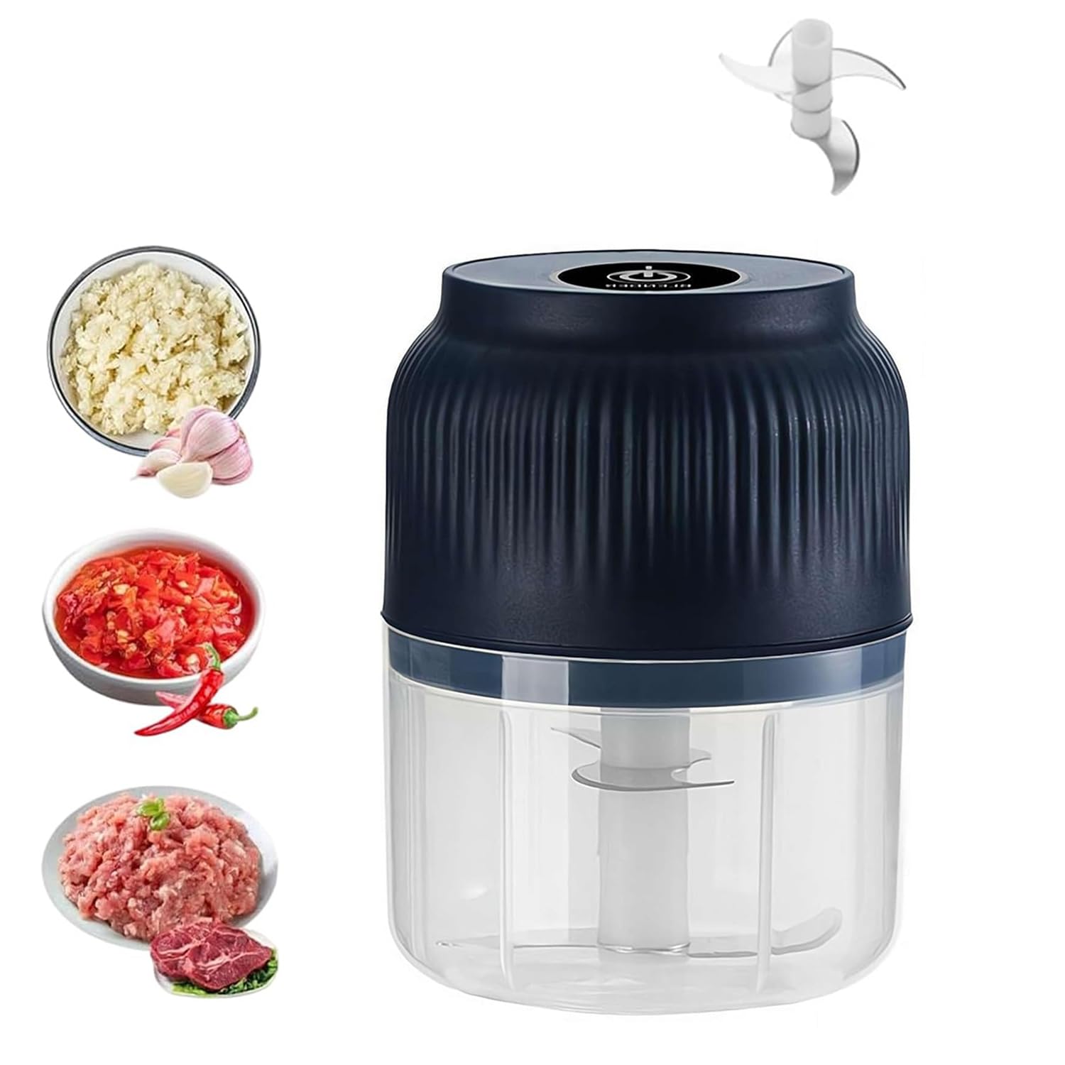 Mini Electric Food Chopper - Portable USB Rechargeable Garlic Chopper & Vegetable Dicer 350ml Capacity, 4 Stainless Steel Blades - for Nuts, Herbs, Meat, Baby Food - Quiet & Easy to Clean (Blue)