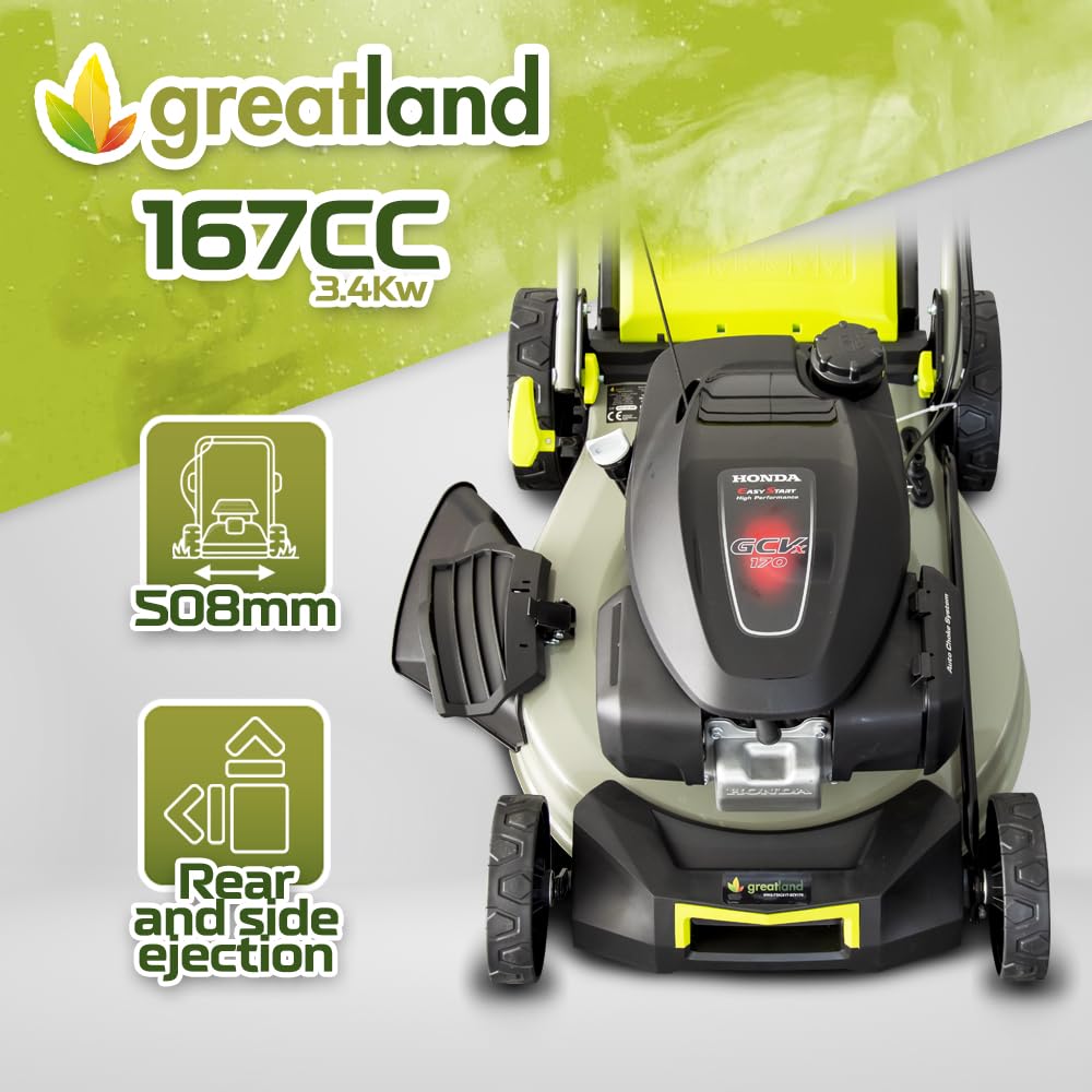 Tondeuse Thermique tractée 167CC avec Moteur Honda, Mulching et éjection latérale