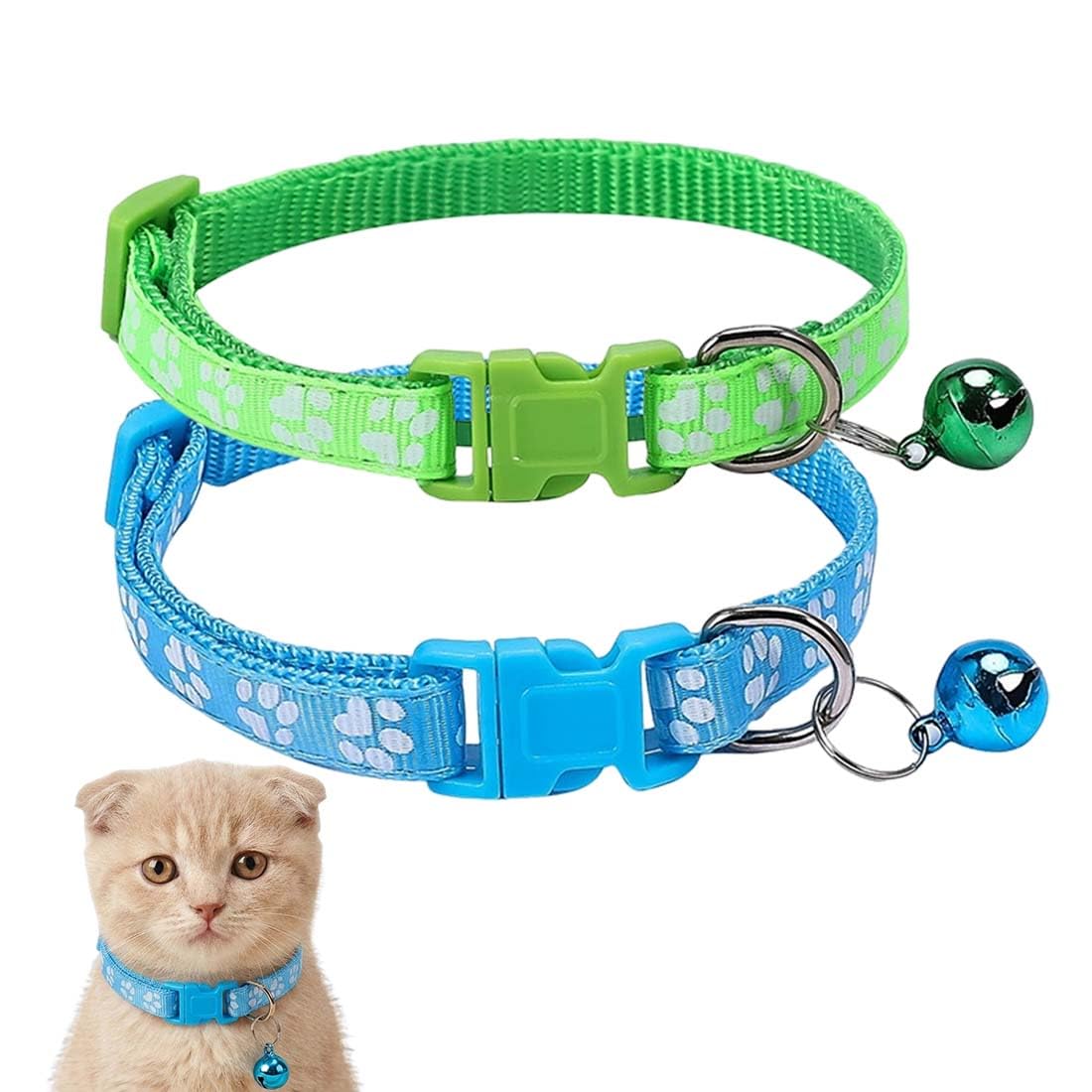 2 Pezzi Collare Gatto e Cane Riflettente, Collari Per Gatti e Cani Antistrozzo Con Campanellino E Fibbia Di Sicurezza, Stampa Zampa Carina 18-33Cm