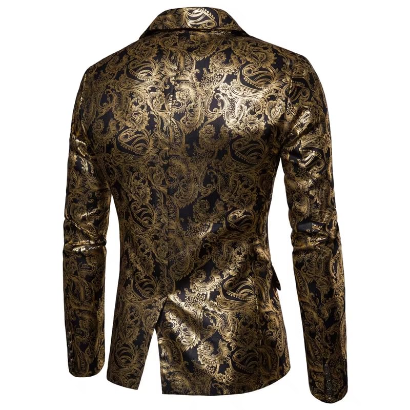 Men's Gold Floral Suit Jacket Business Casual Wedding Blazer for Men-Gold4
