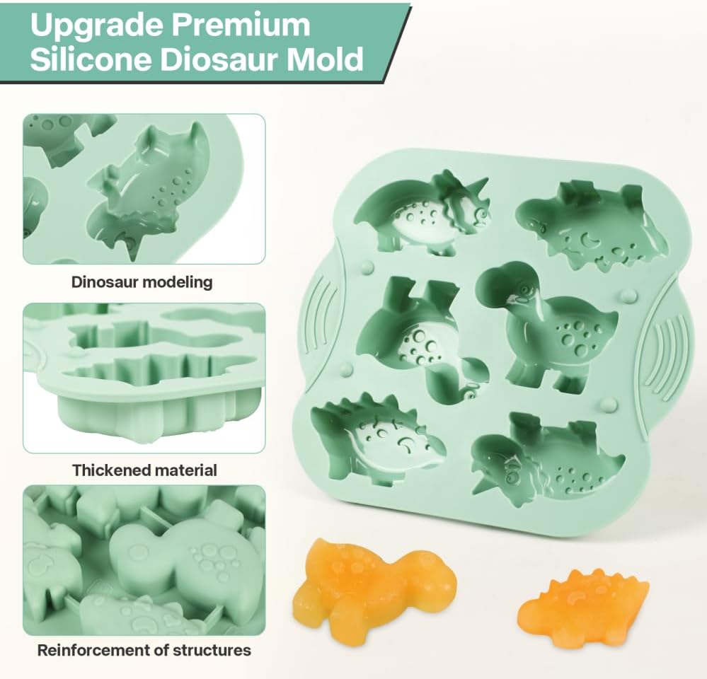Miniatura 2 de Paquete de 2 moldes de silicona para dinosaurios, moldes de gelatina multiusos para niños, molde de silicona de dinosaurio para chocolate,