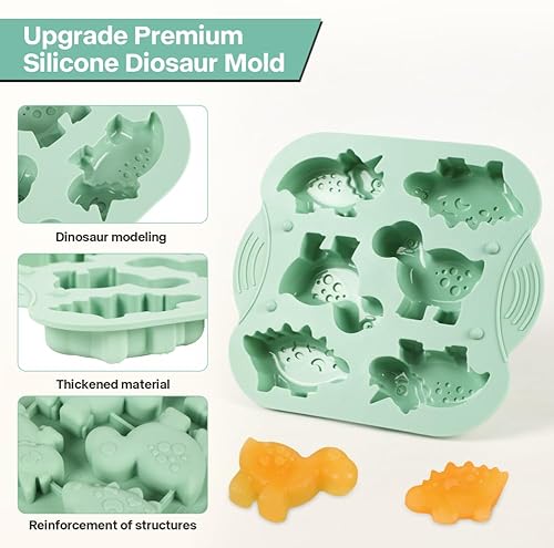 2-Pack Silicone Dinosaur Mold, Multi-Purpose Jello Molds for Kids, Dinosaur Silicone Mold for Chocolate, Dinosaur Baking & Crafting Tool for Cake, Candy, Jello, Ice Cubes - Thumbnail 2