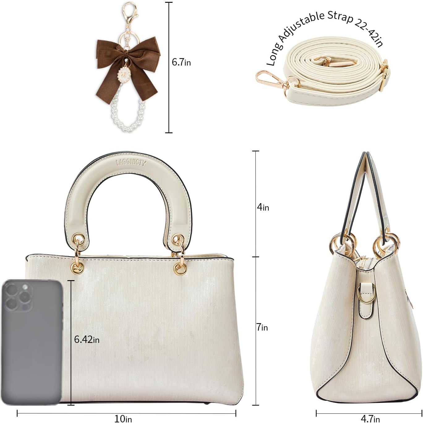Women's Handbag,Fashion Purse with Removable Strap,Bow