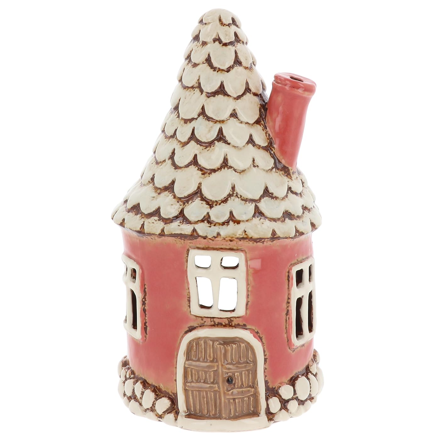 Shudehill Giftware Village Pottery Round Heart House Tealight Holder - Blue, Pink, Grey & Teal (Dark Pink)