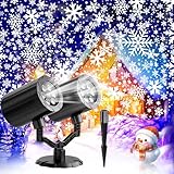 Elsture Christmas Projector Lights Outdoor, Snowflake Projector Lights Double Head Waterproof, LED Snowfall for Indoor Outdoor Rotating Christmas Decoration for Wedding Yard Holiday Used