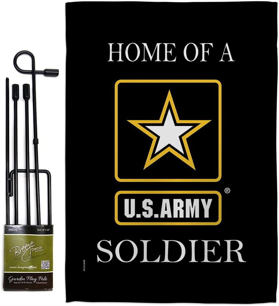 US Army Army Soldier Garden Flag Set with Stand Armed Forces Rangers United State American Military Veteran Retire Official House Decoration Banner Small Yard Lawn Proch, 13 x 18.5 inch, Made in USA