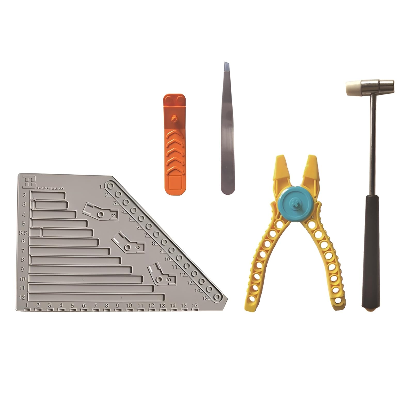 DzirePada Building Block Tool Set, 5Pcs Multi Purpose Building Block Tool Set, Auxiliary Tool Hammer, Auxiliary Pliers, Tweezers, Brick Separator, Measuring Ruler, Compatible with Major Brands (GJ-A)