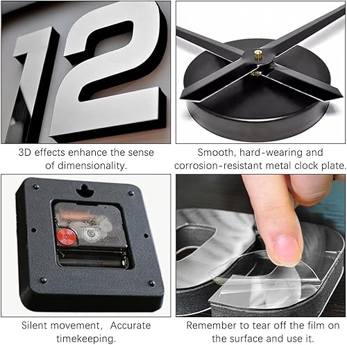 Miniatura 3 de Reloj de pared moderno y grande en 3D para decoración de oficina, color negro