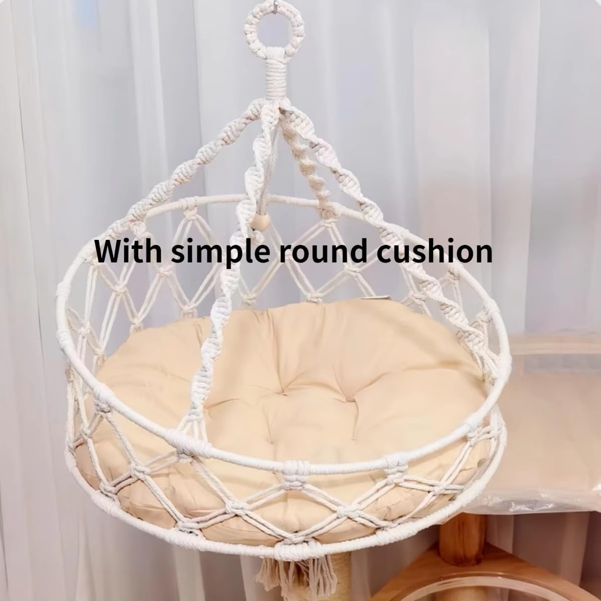 Cat Hammock, Handwoven Hanging Boho Cat Bed for Indoor Outdoor Home Decor for Playing Sleeping Climbing and Lounging with Cushion, Suitable for Cats or Small Dogs Up to 8.8 Lbs