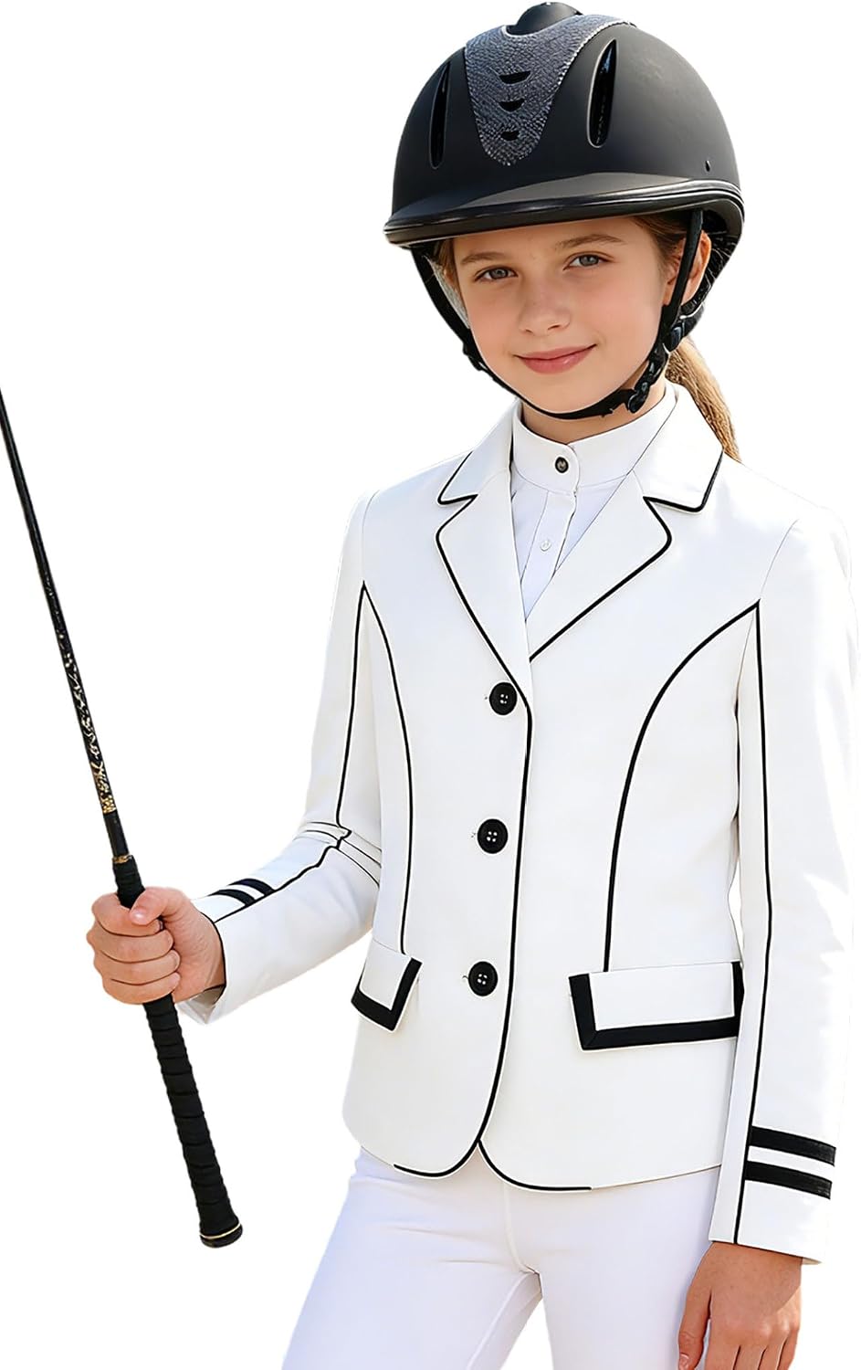 Jugaoge Kids Girls Horse Riding Jacket Button Long Sleeve Show Coat Athletic Workout Jacket for Equestrian