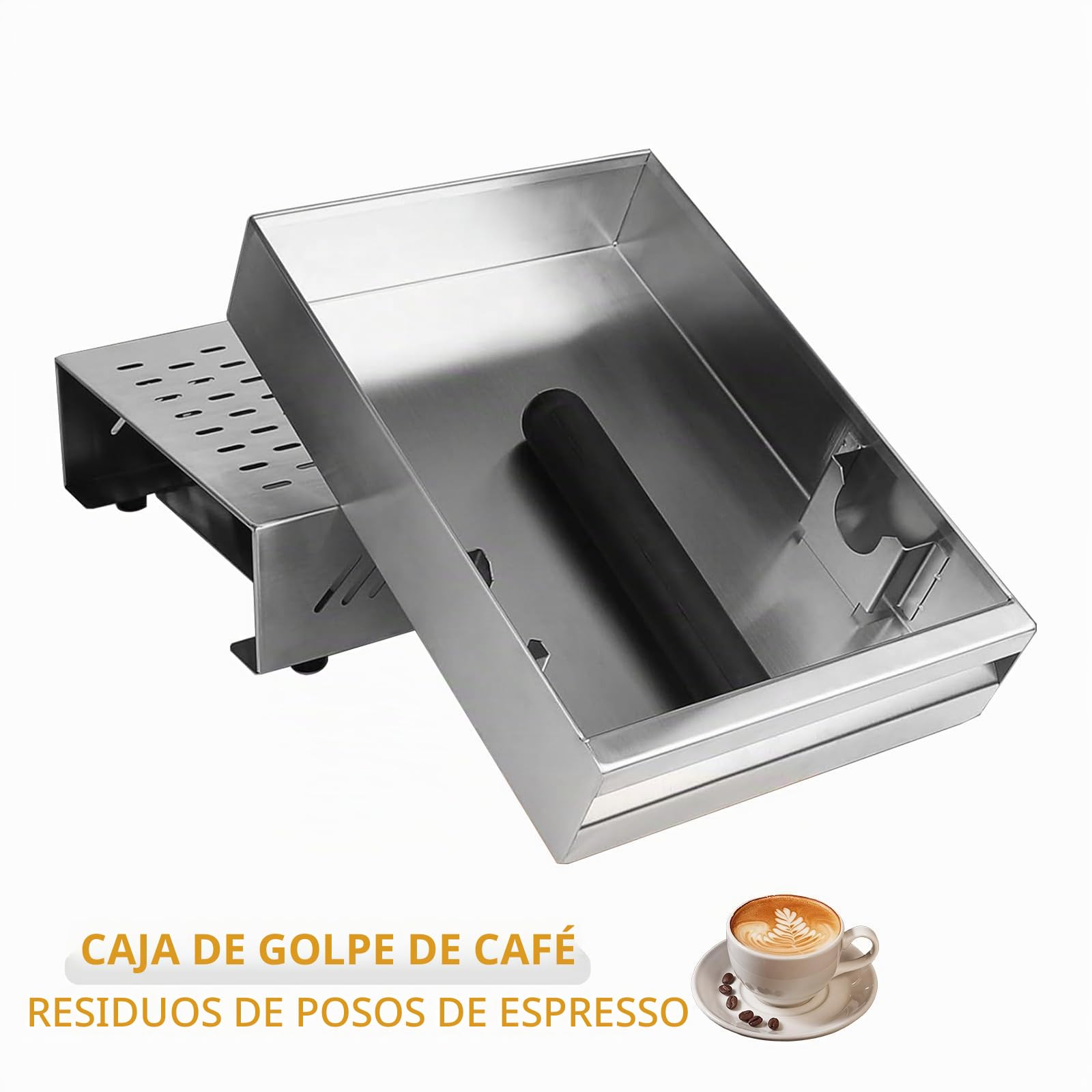 Caja Contenedor de Café,Kamanan Profesional para Posos de Café,Caja de Acero Inoxidable para Molinillo de Café Adecuado Para Todas Las Máquinas de Café Estándar (280mmx180mmx63mm)