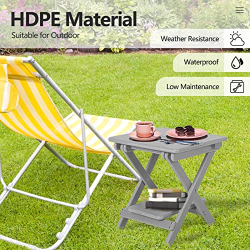 Nalone Outdoor Folding Side Table 15.7" Adirondack Side Table Hdpe Plastic Double End Table Camping Table Small Square Table For Patio, Picnic, Porch, Deck (Grey) #TOP7
