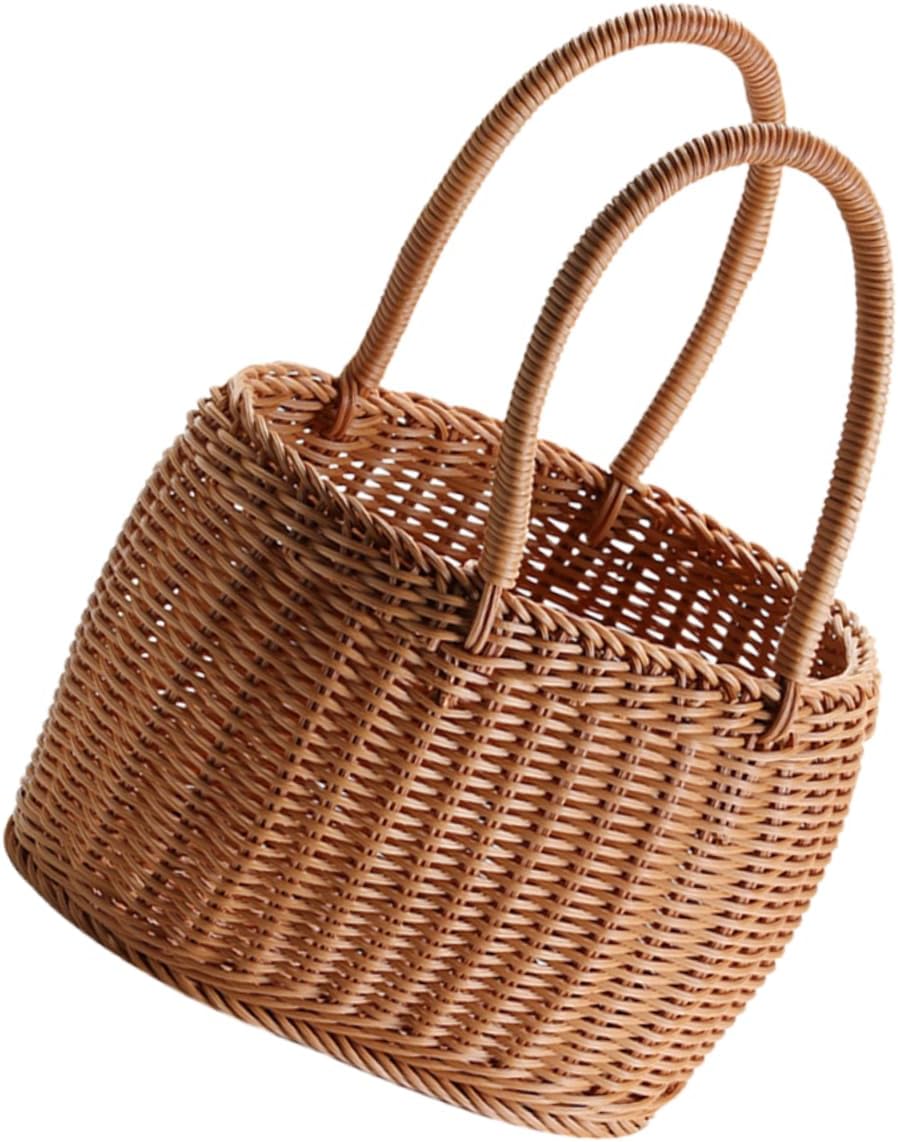 ULTECHNOVO Handwoven Woven Basket with Handle Lightweight Portable Flower Storage Basket for Picnic Home Organization Gift and Wedding Use Small Decorative Rustic Tote