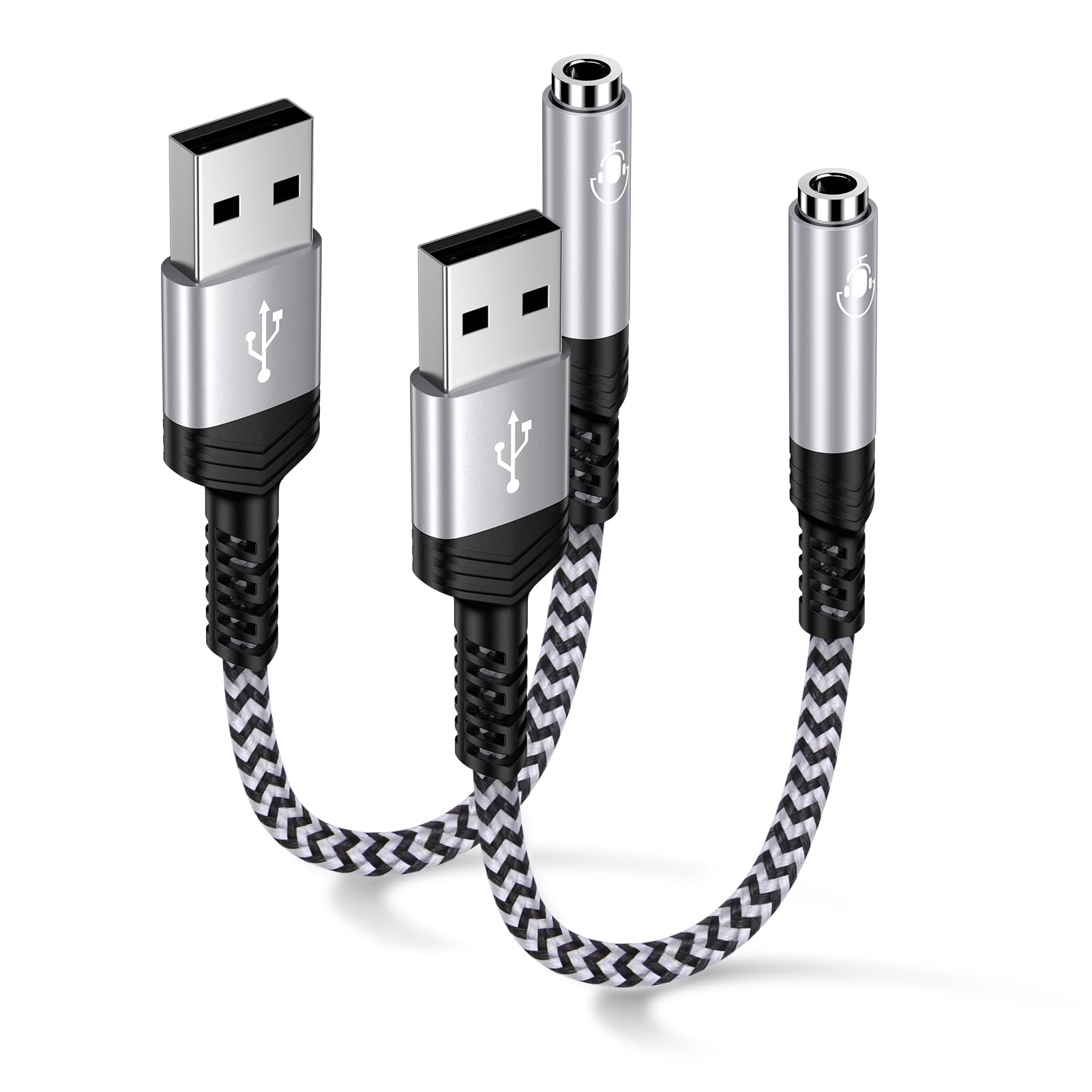 USB to 3.5mm Jack Audio Adapter, 2Pack USB A to 3.5mm TRRS 4-Pole Audio Aux Cable External Stereo Sound Card Female Headset for PS4/PS5/Spearker/Computer/PC/Mac/Linux/Laptop/Desktops/Docking Station