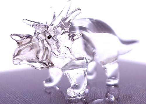 Miniatura 3 de Figuras en miniatura de dinosaurio soplado a mano de vidrio transparente, animales, regalo coleccionable para decoración del hogar (Triceratops