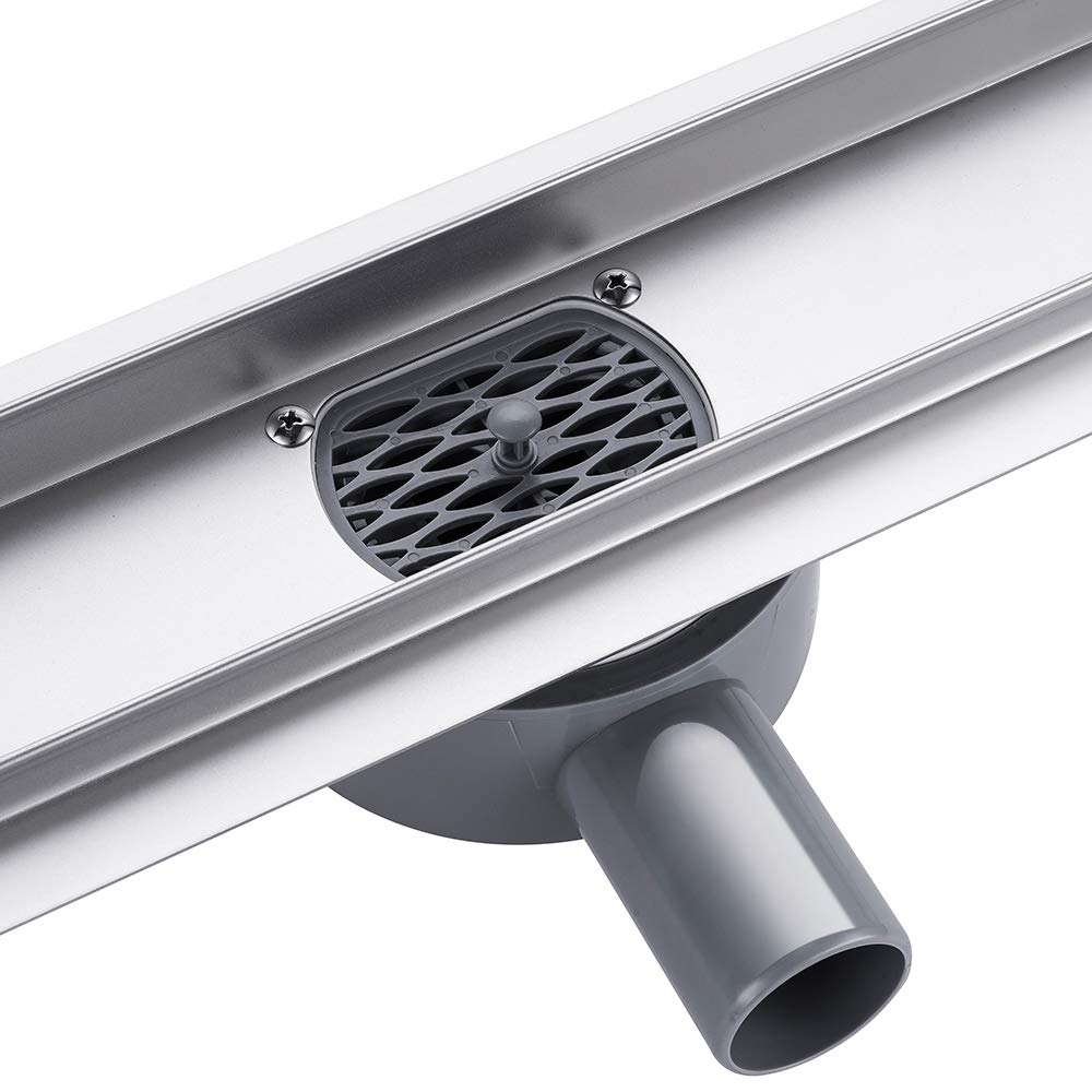 Caniveau pour Douche Siphon Sol d'évacuation en Acier Inoxydable Plancher de Douche de Salle de Bains Rectangle, 360° sortie d'eau, 60cm
