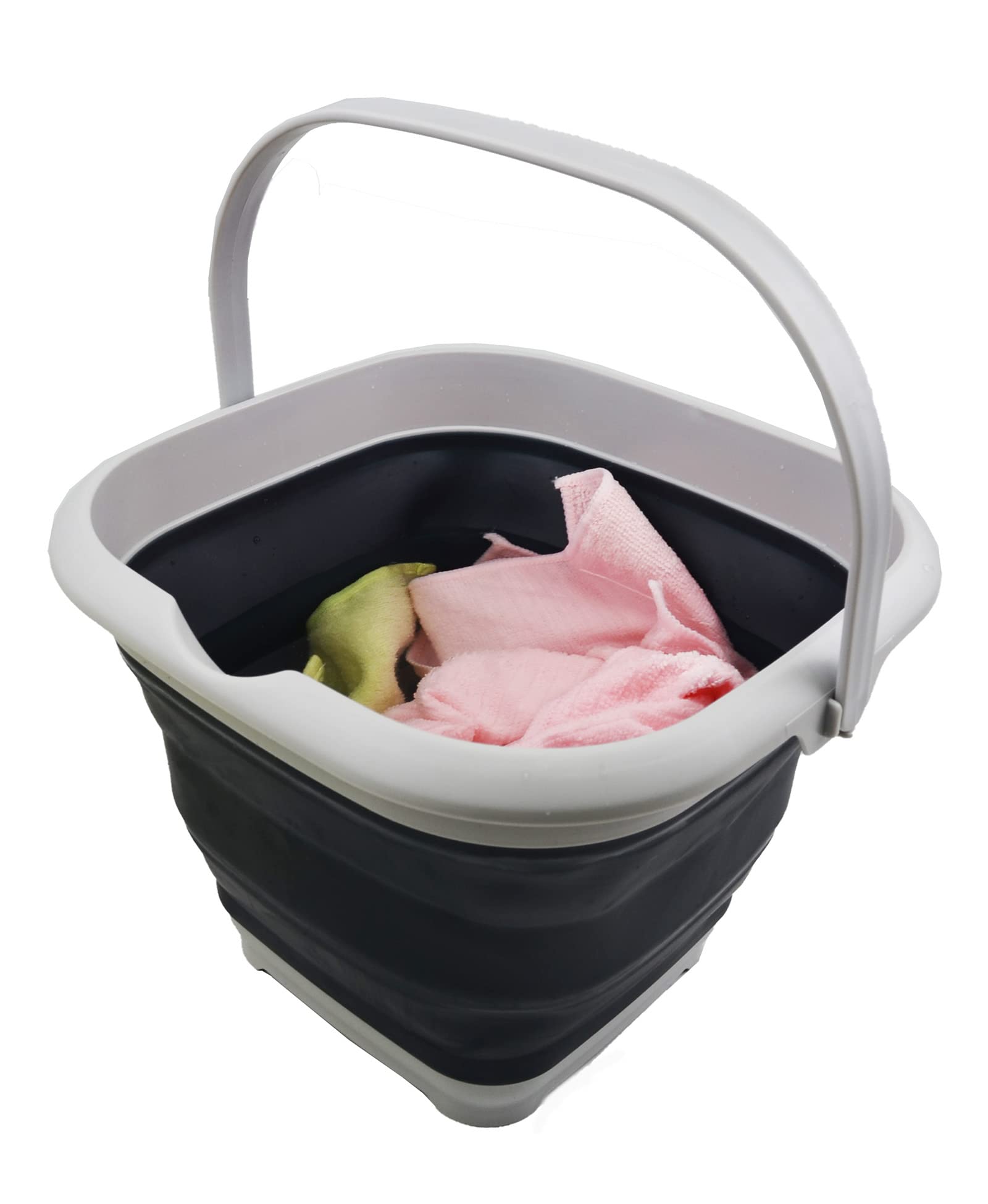 SAMMART 2-Pack Collapsible Square Buckets - 8.5L (2.2 Gallon) Foldable Water Pails With Handle, Steel Blue & Slate Grey - View #4