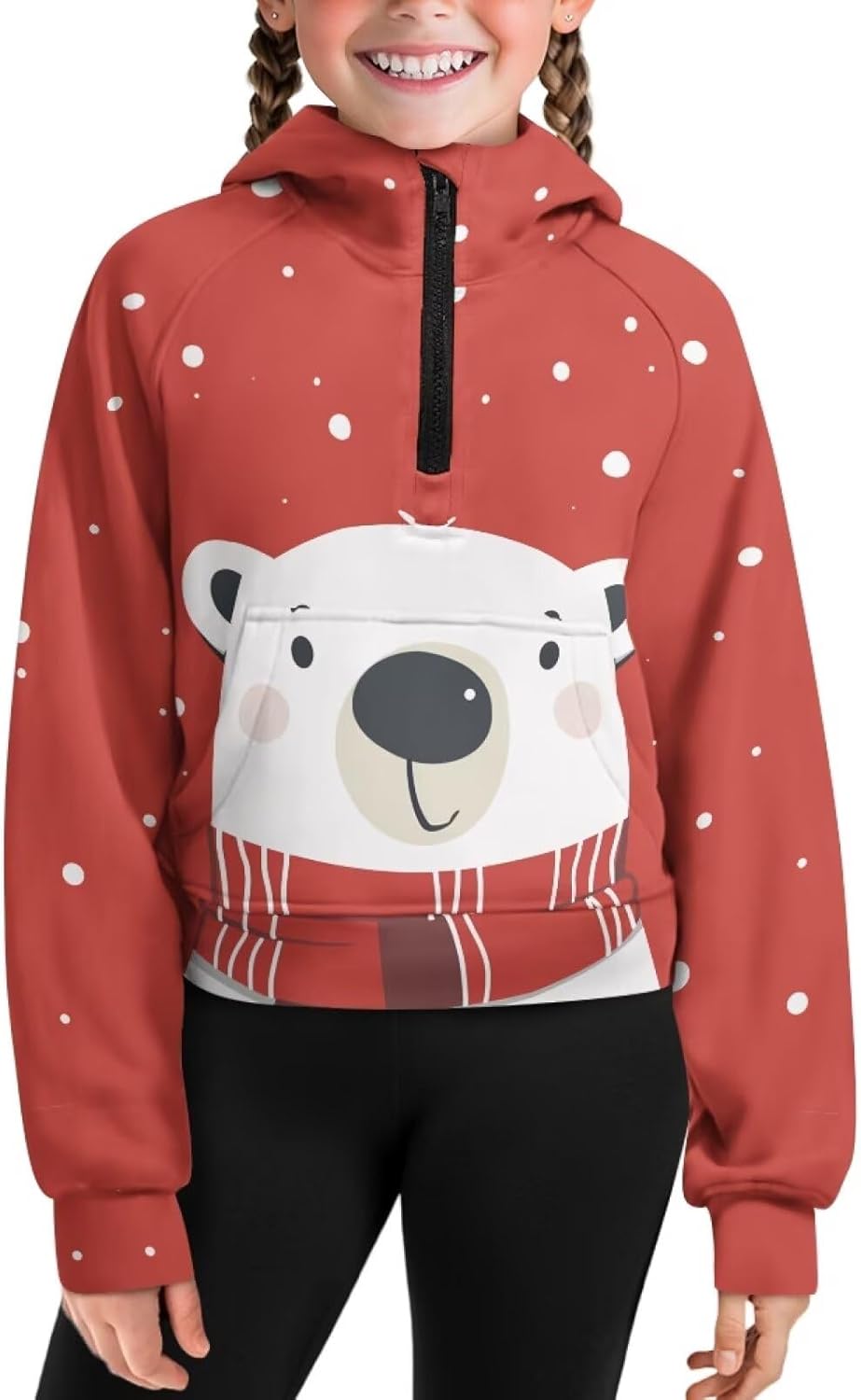 Kids Girls Sweatshirt Long Sleeve Pullover Hooded Tops Casual Half Zip Up Hoodies with Pockets Fall Winter Clothes