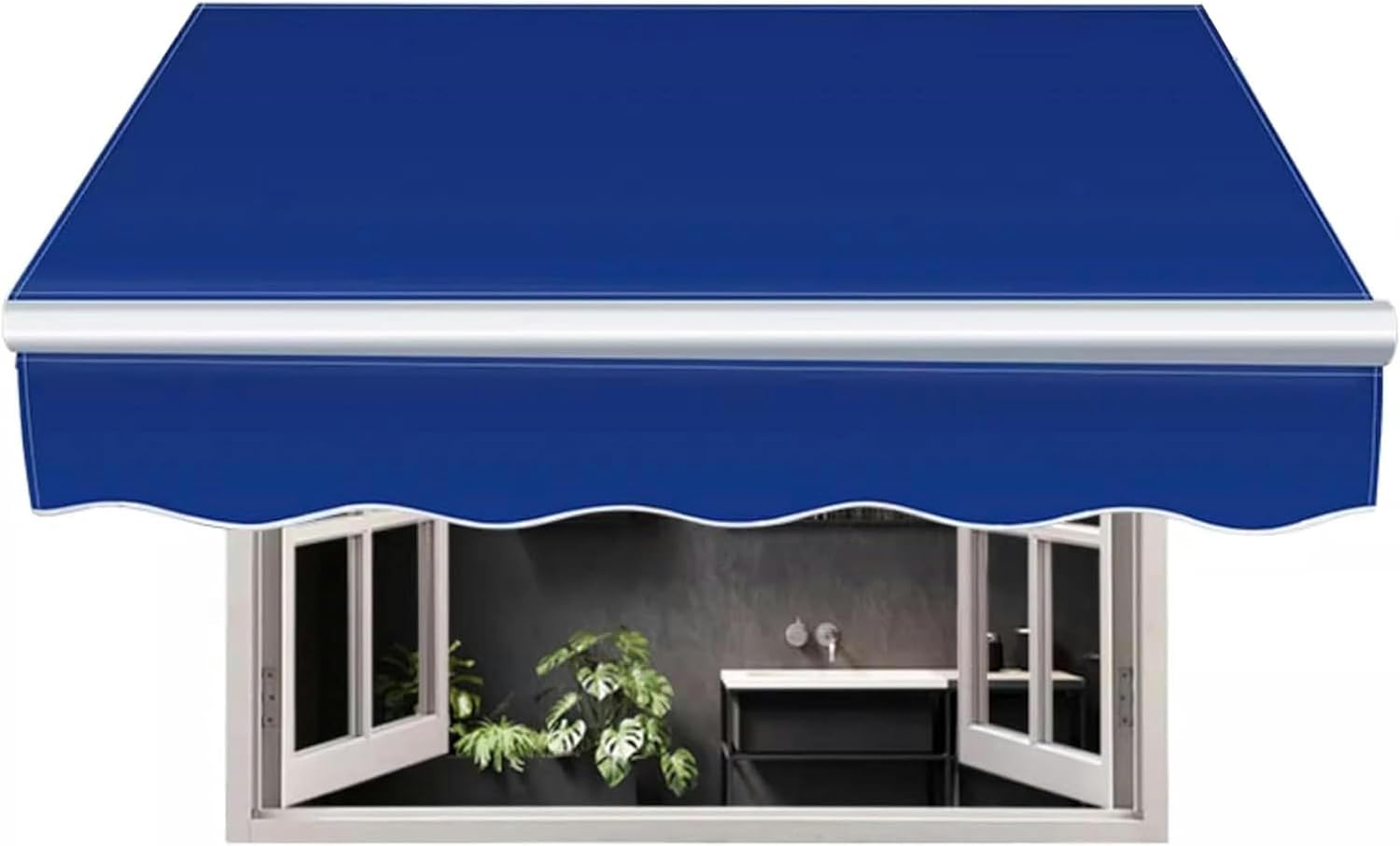 Manual Retractable Garden Patio Awning Replacement Fabric with Valance Water-Repellent Sun Protection Replacement Sun Shade Shelter Cloth, without Frame (Awning fabric only), 20x10ft, Blue