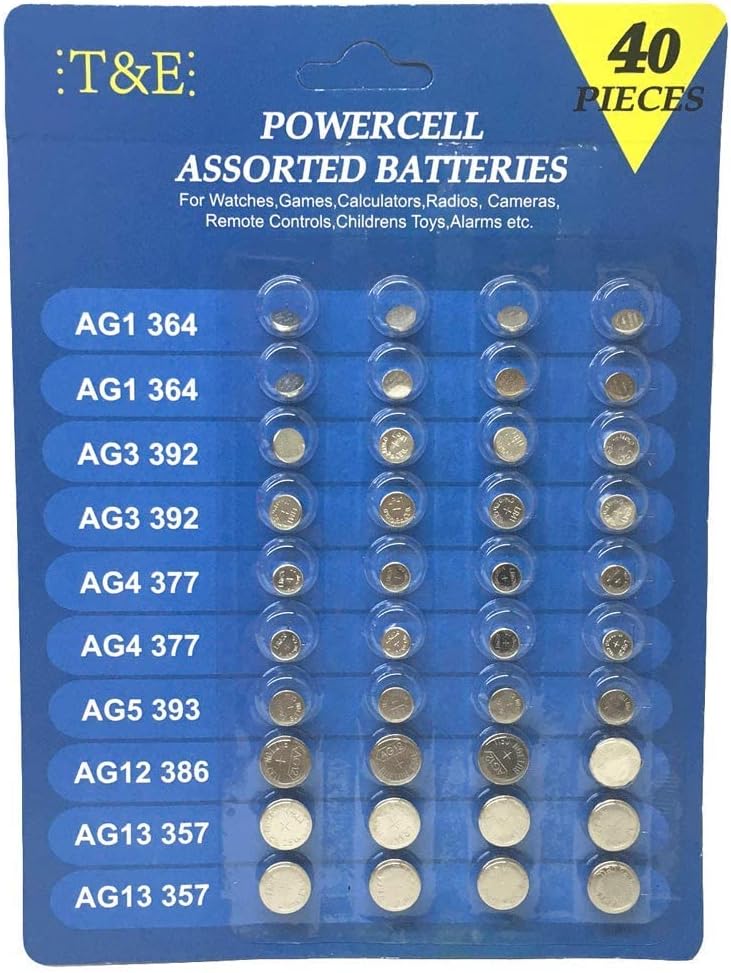 40 Piece Powercell Assorted Batteries for Watches Games Calculators Radios Cameras Remote Controls Childrens Toys Alarms