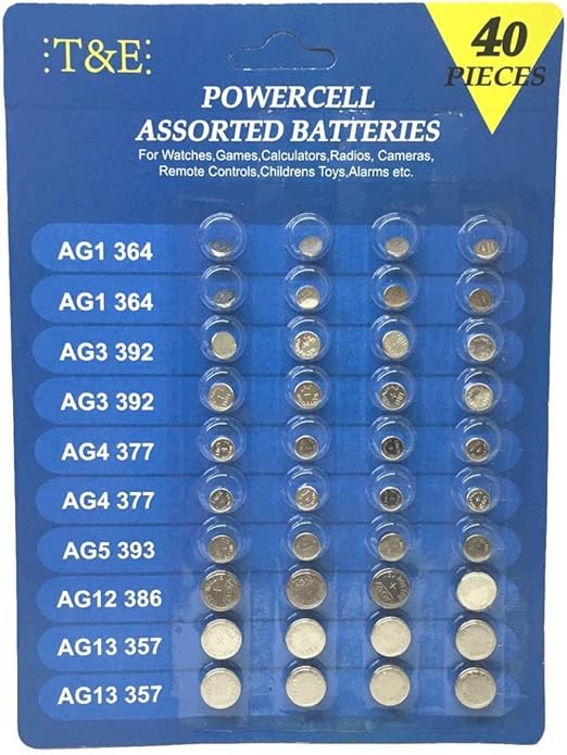 40 Piece Powercell Assorted Batteries for Watches Games Calculators