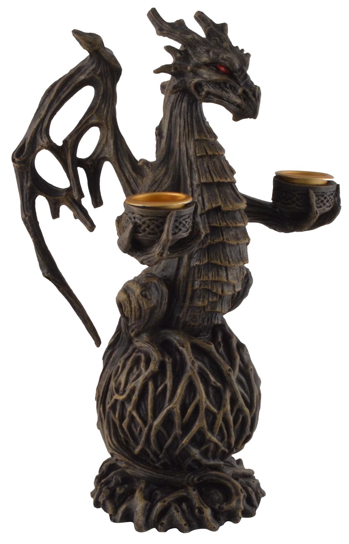 Earth Dragon Candle Holder with 2 Candle Holders Made of Artificial Stone Hand Painted, Brown, Black, Red, 13x10x22 cm - Image 4