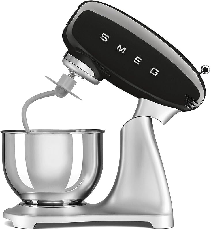 SMEG SMF04 5-Qt Classico Stand Mixer with Smooth Start & SteadyMix, 600W Motor, 10 Speeds, Stainless Steel Bowl & Pour Shield – Retro 50’s Style Planetary Mixer for Dough, Baking & Desserts-Black