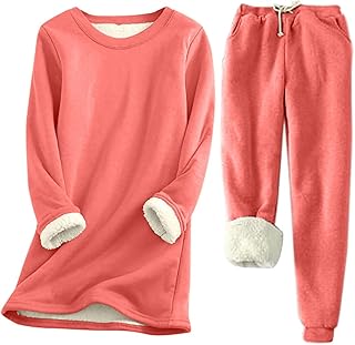 Womens Thermal Tops Mujer Invierno Cómodo Casual Color Sólido Cuello Redondo Manga Larga Plus Forro Polar Parte Inferior Pantalón Medio con Cintura Elástica Termo Rojo Hombre