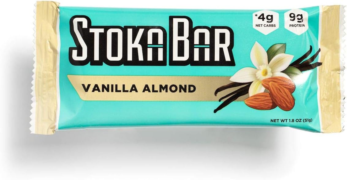 Stoka Bar | Keto Paleo Low-Carb Bars | Sustained Energy | Vanilla Almond | 8 Bars