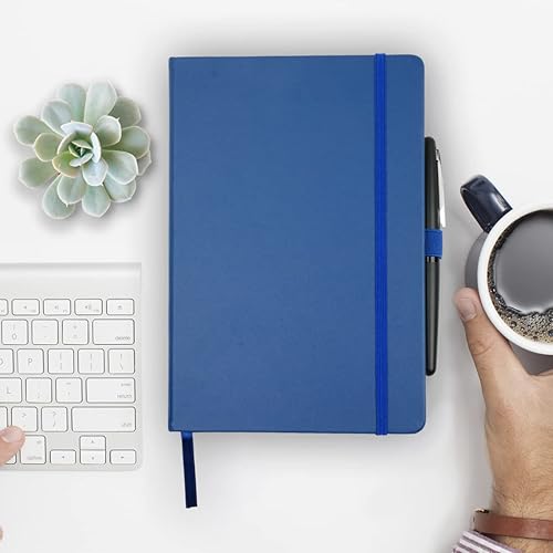 Miniatura 3 de RICCO BELLO Cuaderno de tapa dura a rayas, clásico, para colegio o diario, cierre de banda elástica, soporte para bolígrafo, bolsillo interior, 5.7