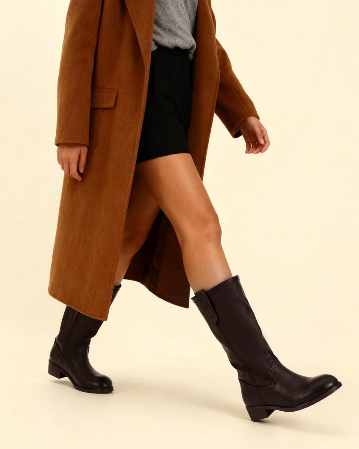 Mid Calf Boots for Women Chunky Block Heel Pull On Boots Round Toe Low Heel Trendy Stylish Riding Boots - Image 2