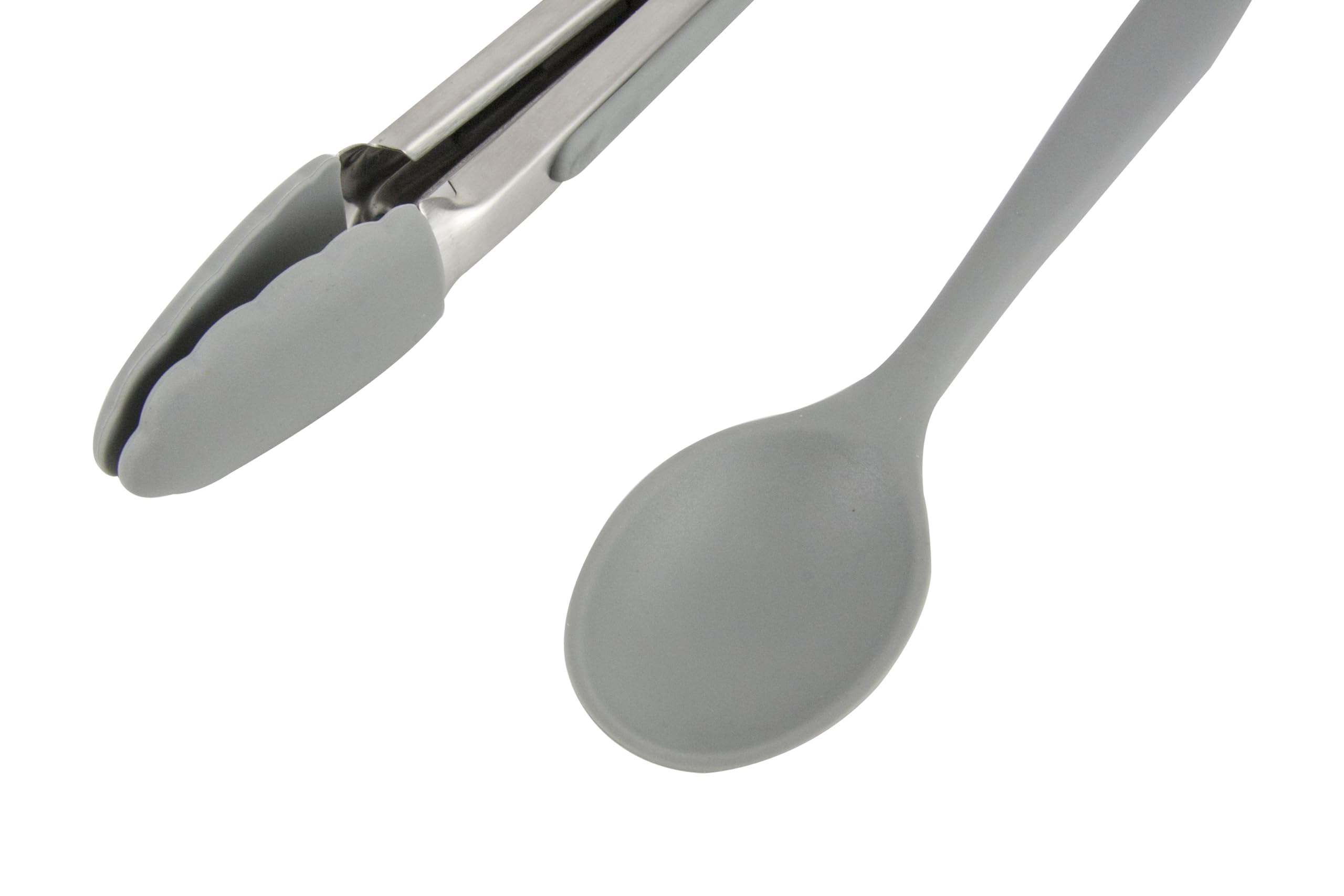 Wiltshire Silicone Mini Kitchen Tongs & Serving Spoon, Set of 2, Cooking Spoon & Serving Tongs, Salad BBQ Tongs Stainless Steel, Heat-Resistant Utensil, Non-Stick, Non-Scratch, Pebble Grey - Image 3