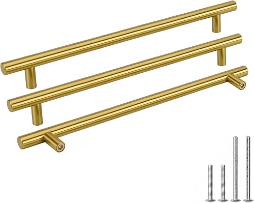 Goldenwarm Euro Bar Cabinet Handle Pull Modern Cabinet Pulls - LS201GD256 Modern Hardware for Drawer 10in T Bar Pulls Barthroom Bedroom Furniture Handles Stainless Steel