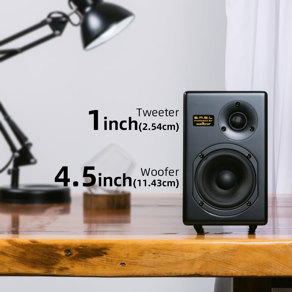 S.M.S.L Bookshelf Speakers Passive Tabebuia Speaker System,Custom Wavecor Drivers,100W Per Channel,56Hz-32kHz Response, Wall-Distance Adjustable with Spikes(Pair) (Black)