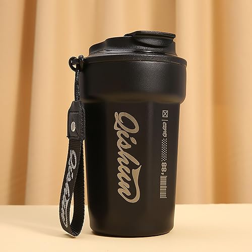 Miniatura 1 de YUN CHUANG Taza de café portátil de acero inoxidable, taza de viaje a prueba de derrames de 16 onzas con tapa, doble capa de pared al vacío, fácil