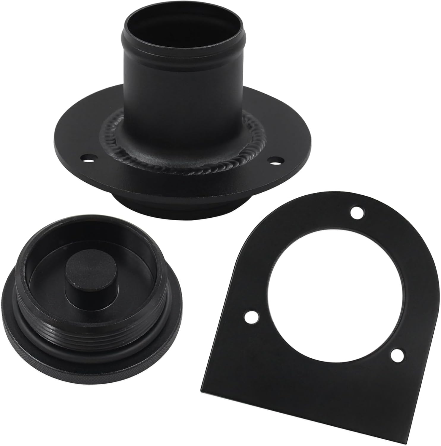 Remote Fuel Tank Filler Neck With Gas Cap and Weld-On Steel Mount Bracket Fit for 2" Filler Hose, 2'' Fuel Cell Filler Neck 17-2530 (black)